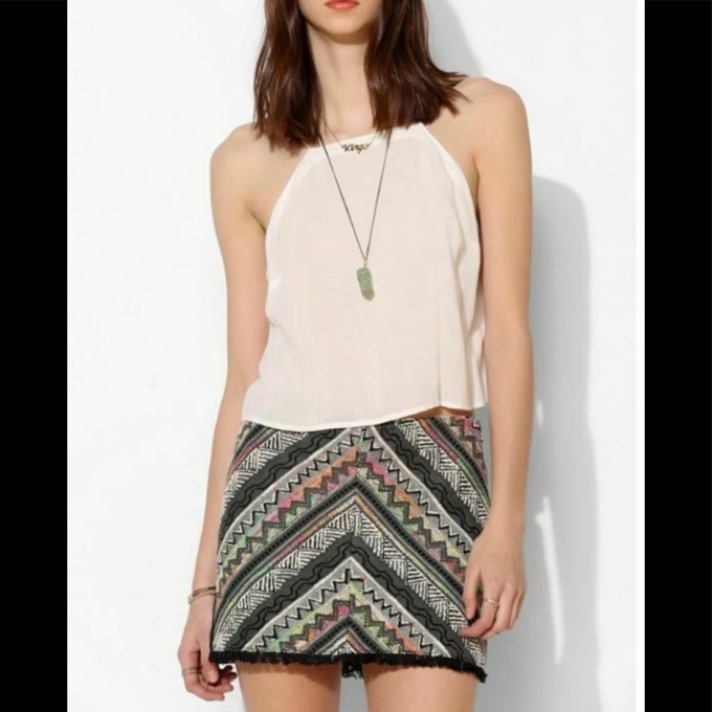 Anthropologie Staring At Stars embroidered tribal mini skirt size small